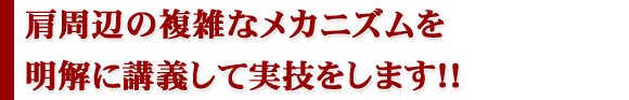 肩周辺の複雑なメカニズムを明解に講義して実技します!!